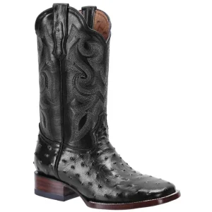Botas de Avestruz Grabado Horma Rodeo Cuadrada Color Negro JB-BD701N
