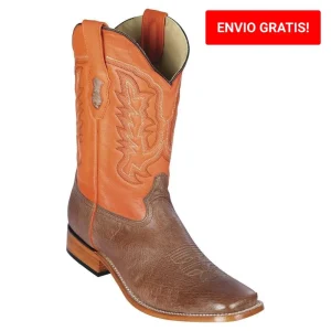 Bota de Avestruz Panza Original Punta Rodeo Cuadrada Ancha Color Mocha - Los Altos Boots
