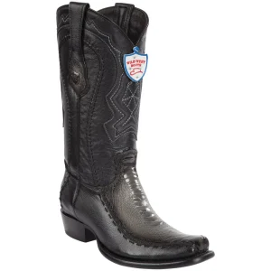 Botas de Pata de Avestruz y Venado Original Punta Dubai Cuadrada Color Gris Difuminado - Wild West Boots