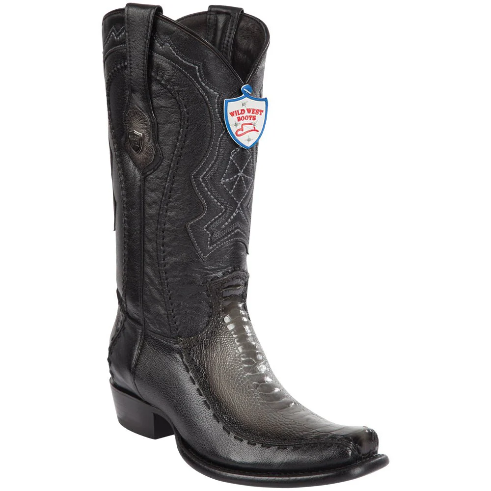 Botas de Pata de Avestruz y Venado Original Punta Dubai Cuadrada Color Gris Difuminado - Wild West Boots