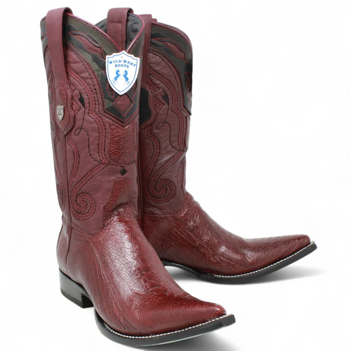 Botas de Pata de Avestruz Original Punta 3X Color Vino - Wild West Boots - Imagen 5
