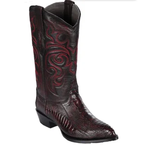 Botas de Avestruz Pata Original Horma Puntal Color Negro Rojizo - Los Altos Boots