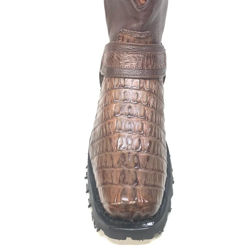 Botas Biker de Cocodrilo Caiman Cola Original Color Cafe - Los Altos Boots - Imagen 5