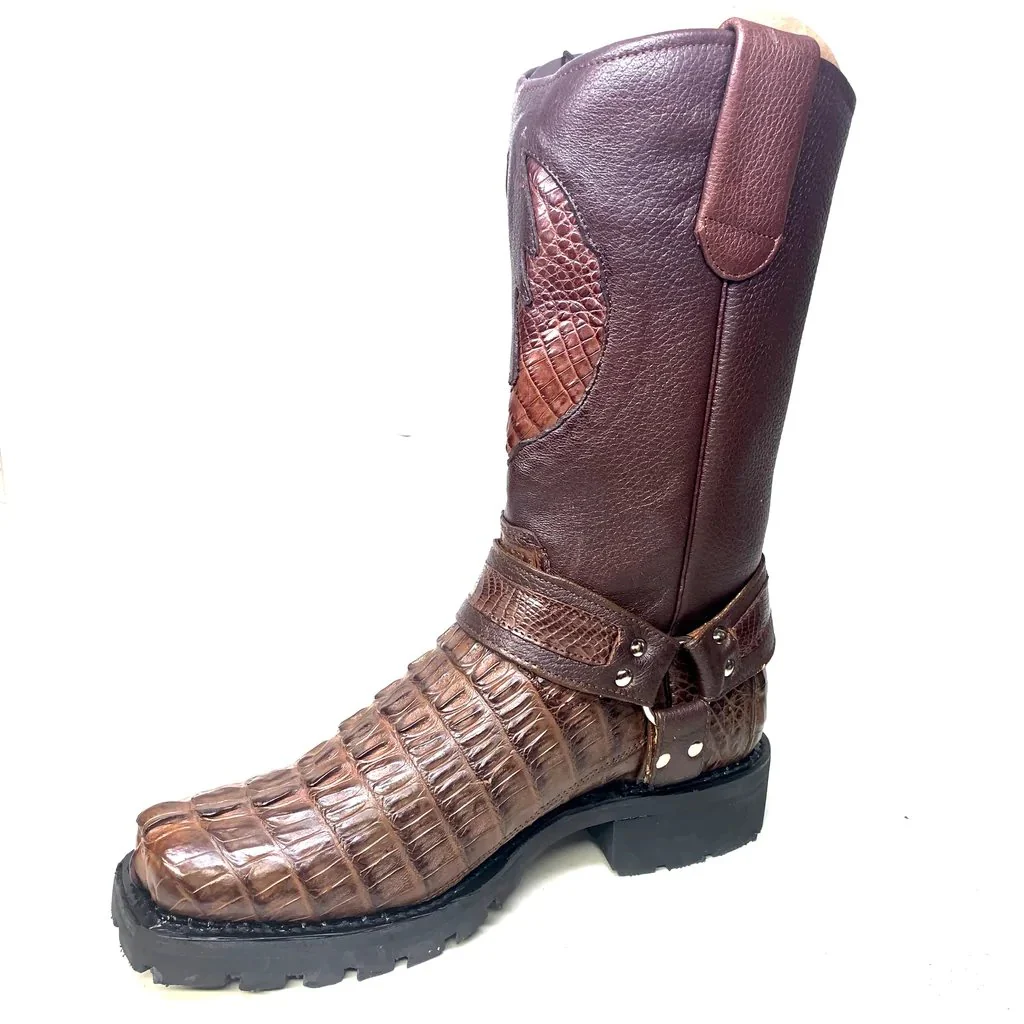 Botas Biker de Cocodrilo Caiman Cola Original Color Cafe - Los Altos Boots - Imagen 3