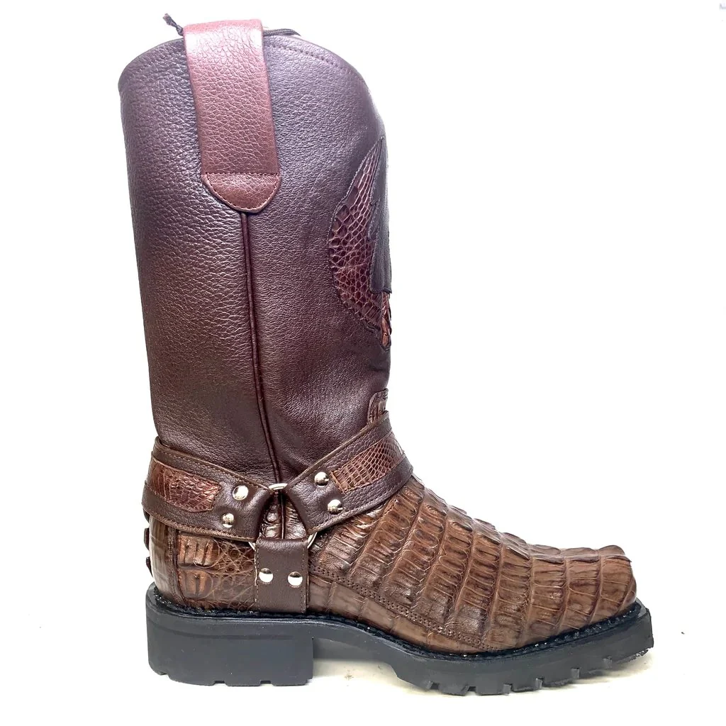 Botas Biker de Cocodrilo Caiman Cola Original Color Cafe - Los Altos Boots - Imagen 6