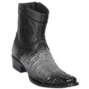 Botas Cortas de Cocodrilo Caiman Cola Original Punta Europea Color Gris Difuminado - Los Altos Boots