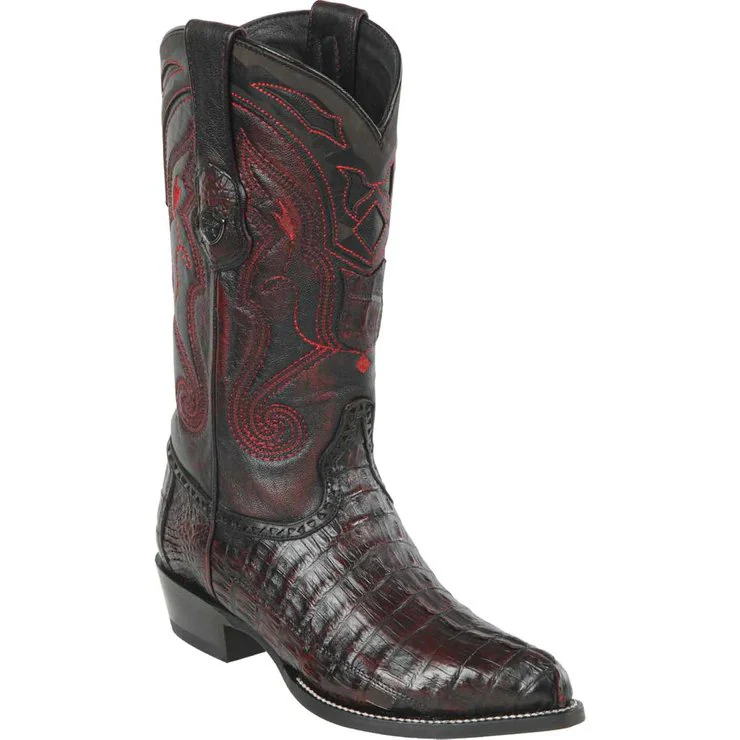 Botas de Cocodrilo Caiman Cola Original Horma Puntal Color Negro Rojizo - Wild West Boots - Imagen 2