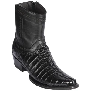 Botas Cortas de Cocodrilo Caiman Cola Original Punta Europea Color Negro - Los Altos Boots