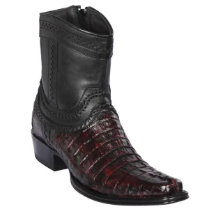 Botas Cortas de Cocodrilo Caiman Cola Original Punta Europea Color Negro Rojizo - Los Altos Boots