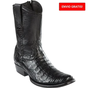 Botas Cortas de Cocodrilo Caiman Panza Original Punta Dubai Cuadrada Color Negro - Wild West Boots