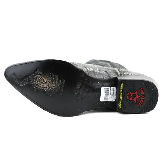 Botas de Piel de Cocodrilo Caiman Lomo Horma Puntal Color Gris- Los Altos Boots - Imagen 5