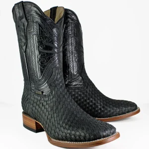 Botas de Cuero Petatillo Horma Rodeo Cuadrada Color Negro