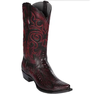 Botas de Pata Avestruz Original Punta Recortada Color Negro Rojizo - Los Altos Boots