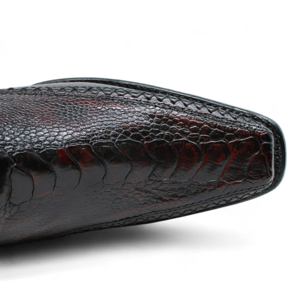 Botas de Pata de Avestruz Original Punta Europea Color Negro Rojizo - Wild West Boots - Imagen 5