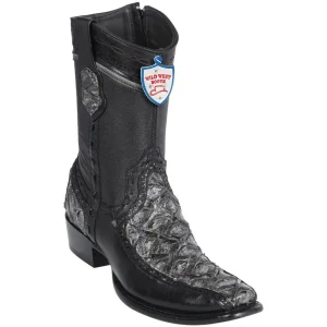 Botas Cortas de Pescado Pirarucu con Venado Horma Dubai Color Negro Rustico - Wild West Boots