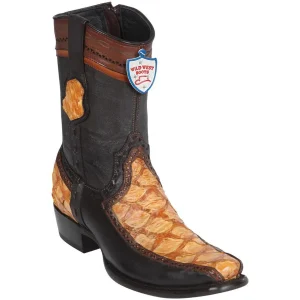 Botas Cortas de Pescado Pirarucu con Venado Horma Dubai Color Mantequilla - Wild West Boots