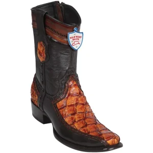 Botas Cortas de Pescado Pirarucu con Venado Horma Dubai Color Cognac - Wild West Boots