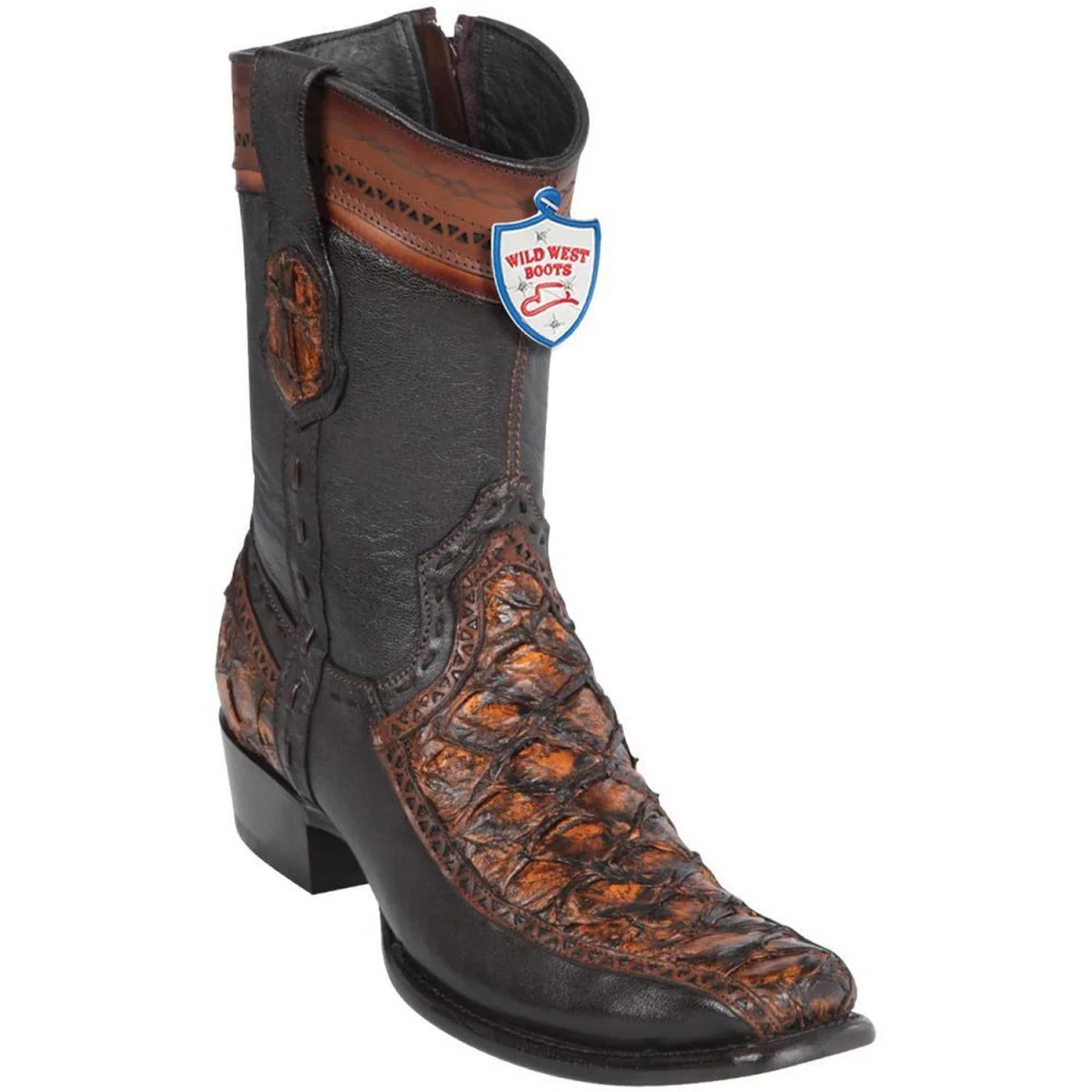 Botas Cortas de Pescado Pirarucu con Venado Horma Dubai Color Cognac Rustico - Wild West Boots - Imagen 2