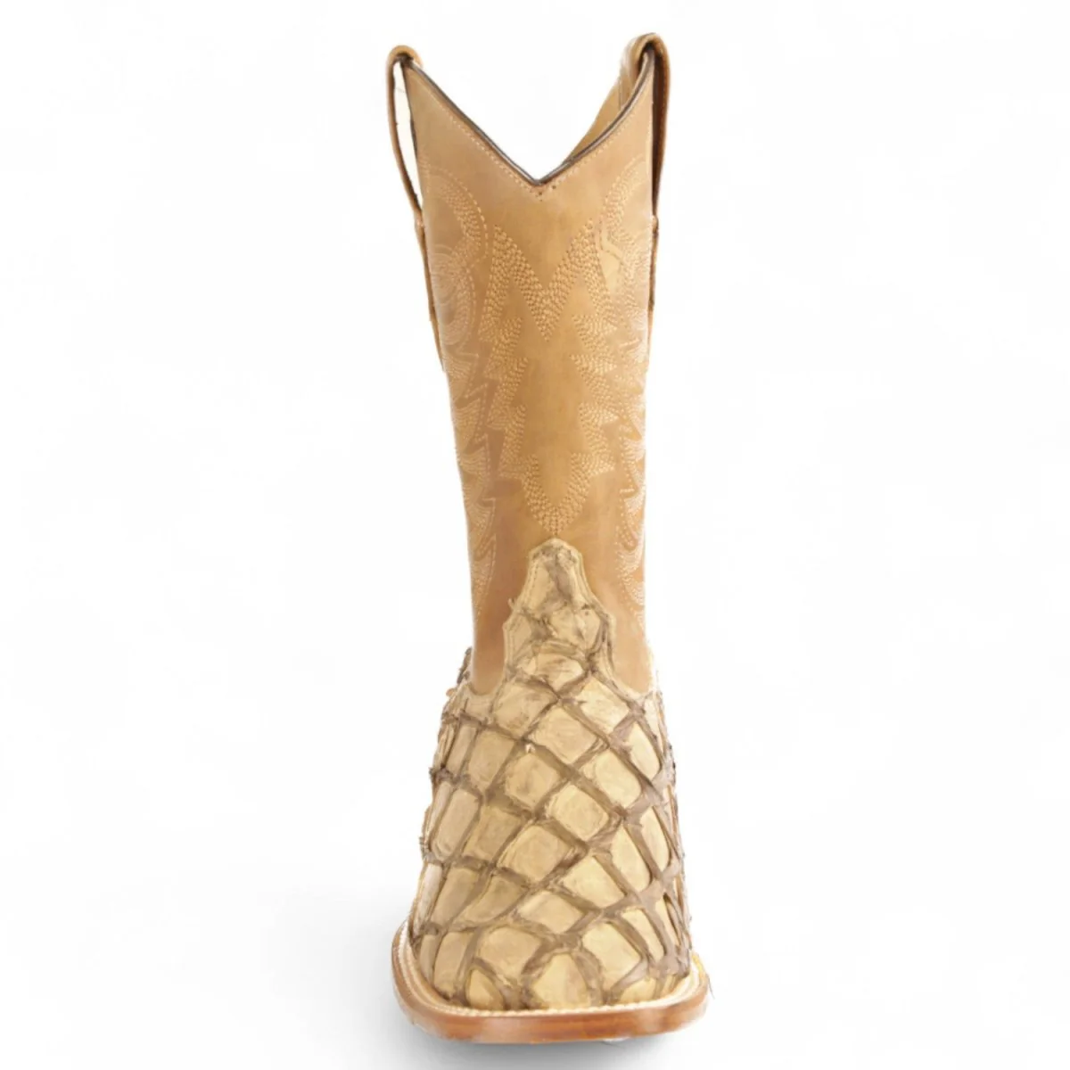 Botas de Pescado Pirarucu Original Punta Rodeo Cuadrada Ancha Color Arena - Los Altos Boots - Imagen 5