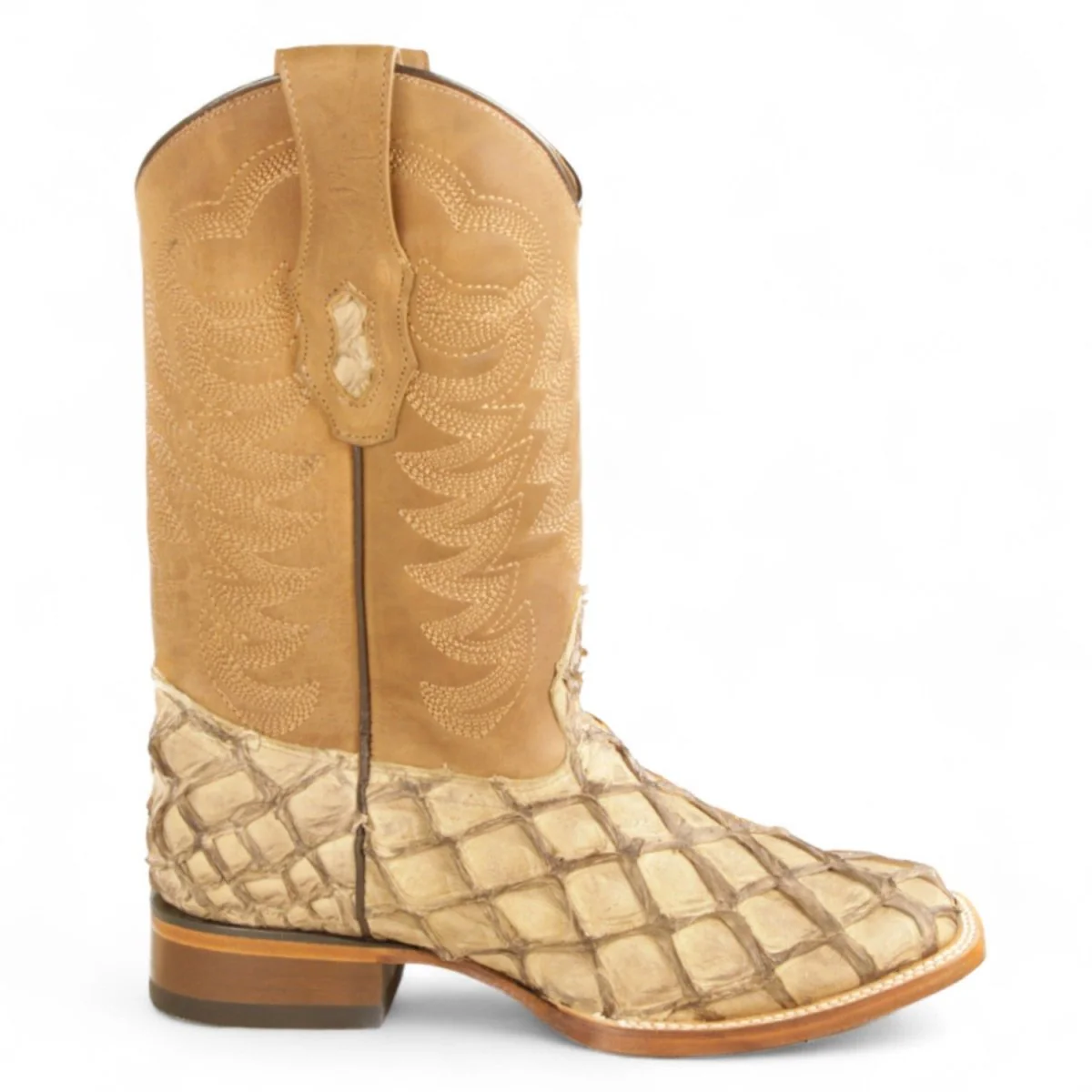 Botas de Pescado Pirarucu Original Punta Rodeo Cuadrada Ancha Color Arena - Los Altos Boots - Imagen 4