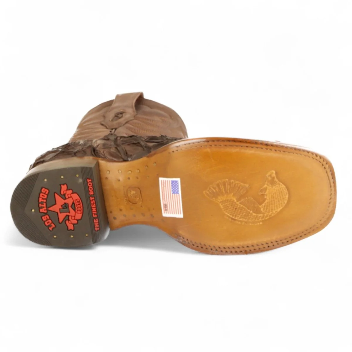 Botas de Pescado Pirarucu Original Punta Rodeo Cuadrada Ancha Color Cafe - Los Altos Boots - Imagen 5