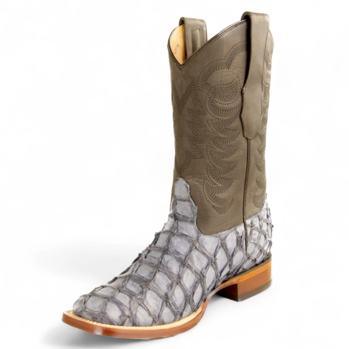Botas de Pescado Pirarucu Original Punta Rodeo Cuadrada Ancha Color Gris - Los Altos Boots - Imagen 3