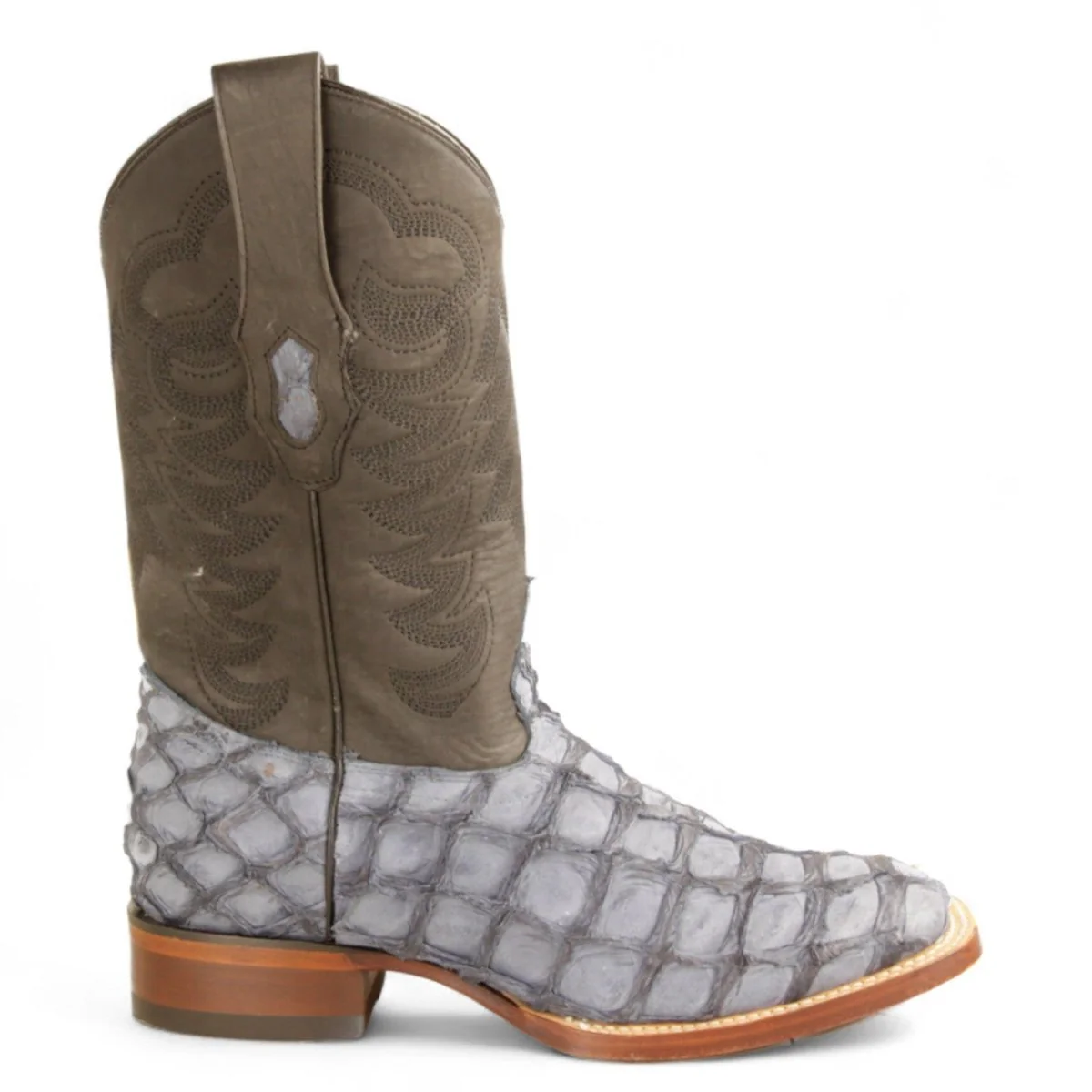 Botas de Pescado Pirarucu Original Punta Rodeo Cuadrada Ancha Color Gris - Los Altos Boots - Imagen 4