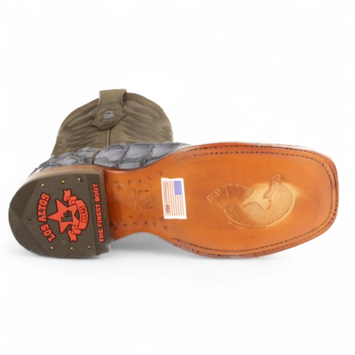 Botas de Pescado Pirarucu Original Punta Rodeo Cuadrada Ancha Color Gris - Los Altos Boots - Imagen 7