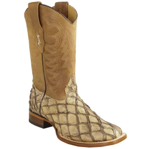 Botas de Pescado Pirarucu Original Punta Rodeo Cuadrada Ancha Color Mocha - Los Altos Boots