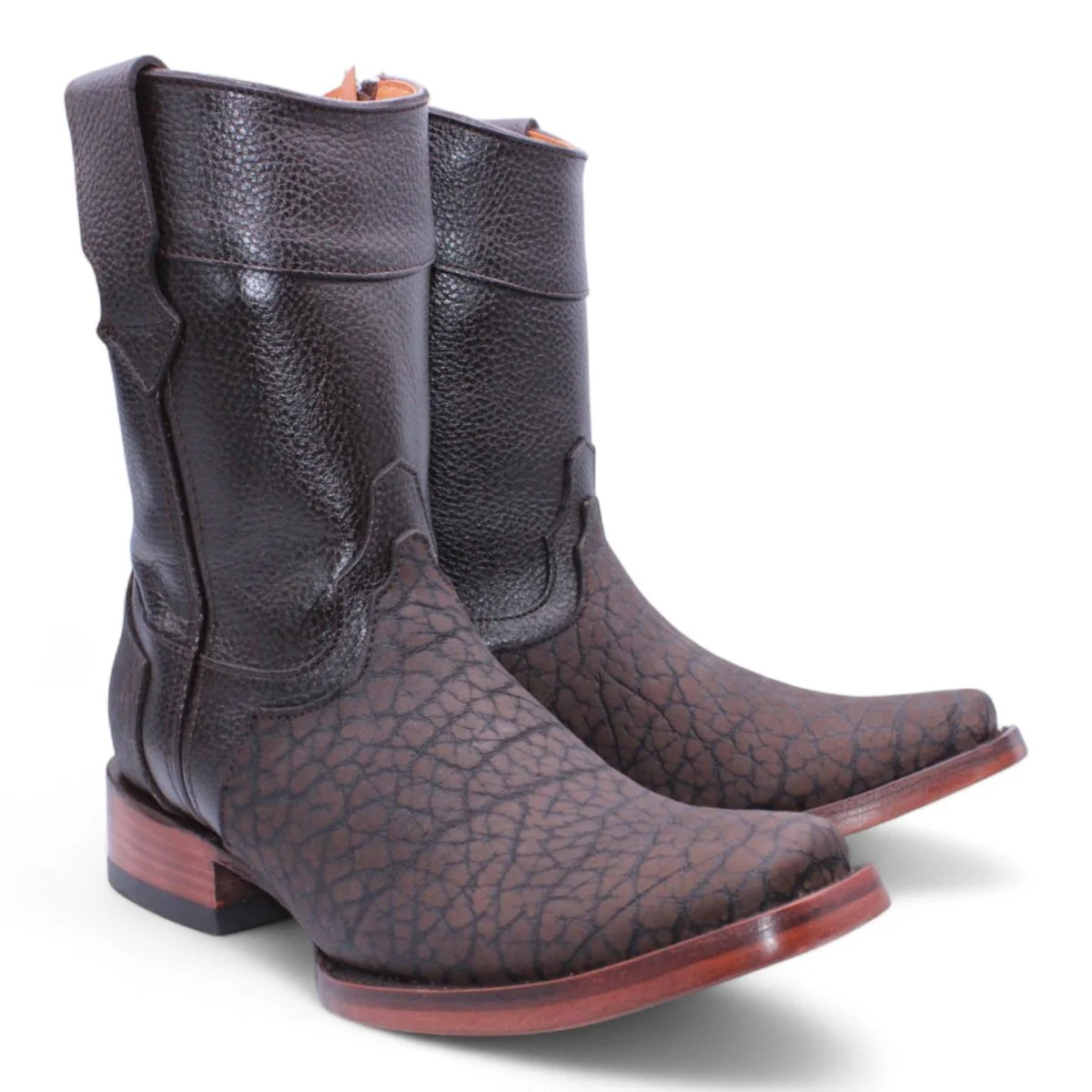 Botas Cortas de Piel Cuello de Toro Punta Dubai Cuadrada Para Hombre Color Chocolate - Hooch Boots