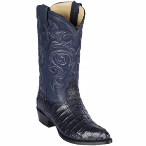 Botas de Piel de Cocodrilo Caiman Cola Horma Puntal Color Azul Marino - Los Altos Boots