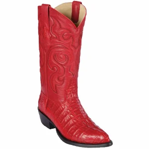 Botas de Piel de Cocodrilo Caiman Cola Horma Puntal Color Rojo - Los Altos Boots