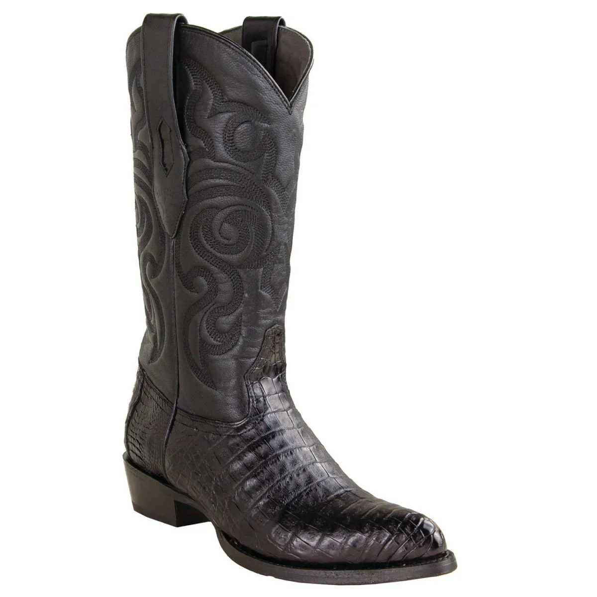Botas de Piel de Cocodrilo Caiman Panza Horma Puntal Color Negro - Los Altos Boots