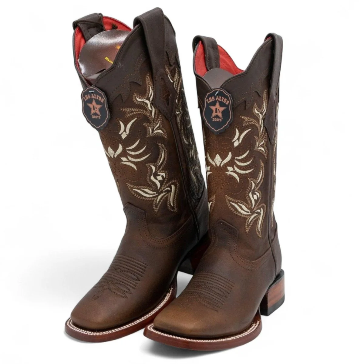 Botas de Piel Original en Punta Amplia Cuadrada para Dama Color Nuez - Los Altos Boots