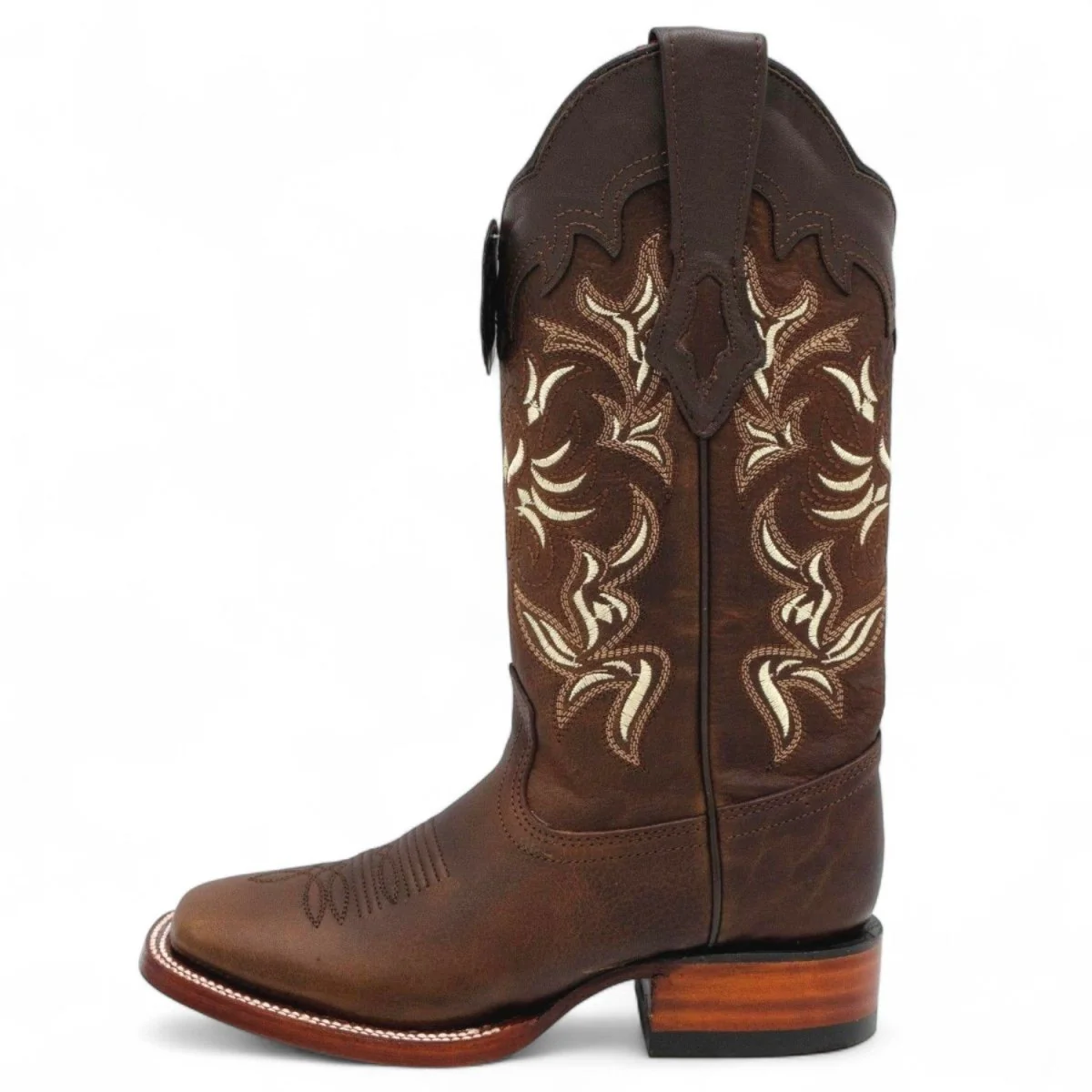 Botas de Piel Original en Punta Amplia Cuadrada para Dama Color Nuez - Los Altos Boots - Imagen 3