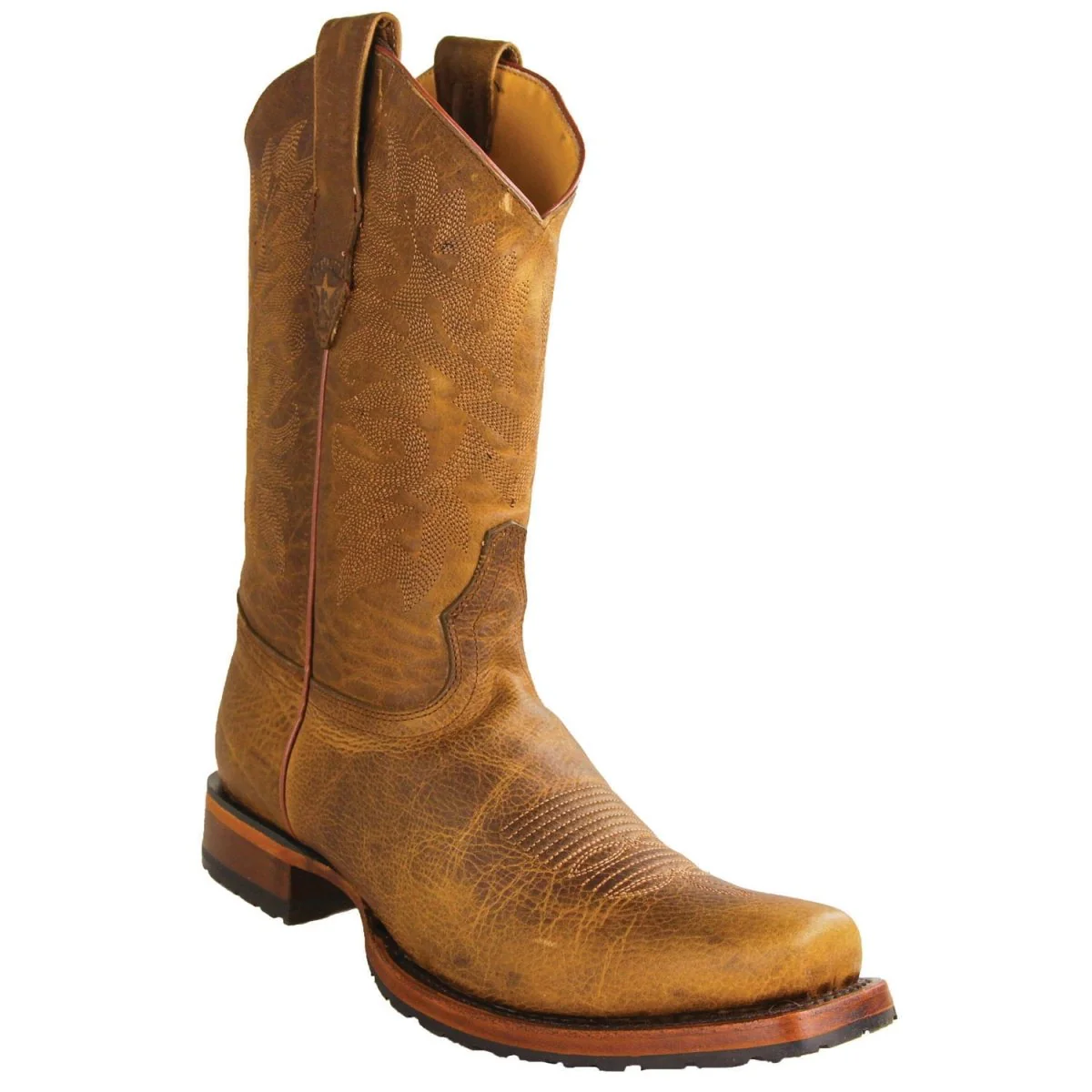 Botas de Piel Original Punta 7 Cuadrada con Medallon Color Miel - Los Altos Boots