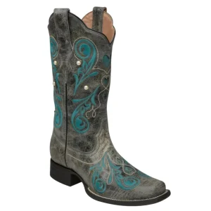 Botas de Piel Original Punta Cuadrada Color Gris y Turquesa -Ive West