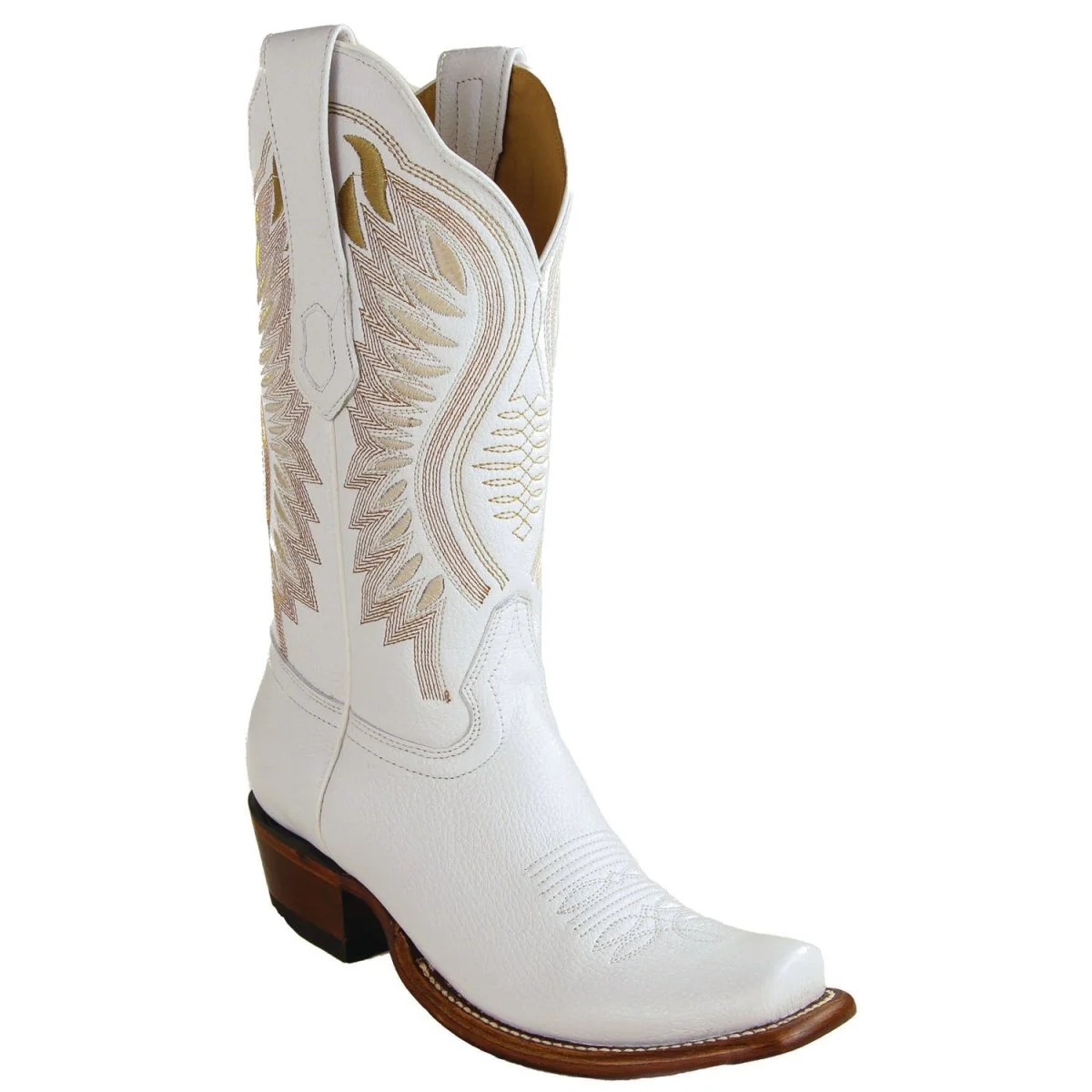 Botas de Piel Original Punta Dubai Cuadrada Para Dama Color Blanco - Los Altos Boots