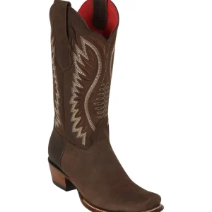 Botas de Piel Original Punta Dubai Cuadrada Para Dama Color Cafe - Los Altos Boots