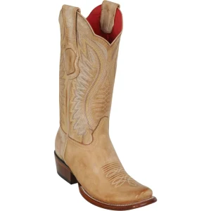 Botas de Piel Original Punta Dubai Cuadrada Para Dama Color Miel - Los Altos Boots