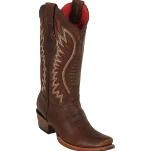 Botas de Piel Original Punta Dubai Cuadrada Para Dama Color Nuez - Los Altos Boots