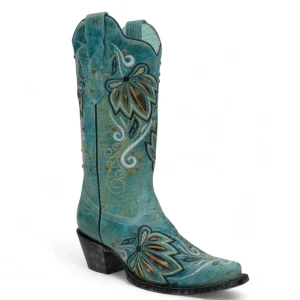 Botas de Piel Original Punta Recortada Color Turquesa -Ive West