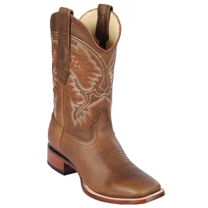 Botas de Piel Original Punta Rodeo Cuadrada Ancha Color Miel - Los Altos Boots