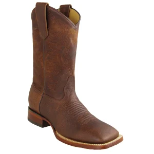Botas de Piel Original Punta Rodeo Cuadrada Ancha Texas Color Nuez - Los Altos Boots