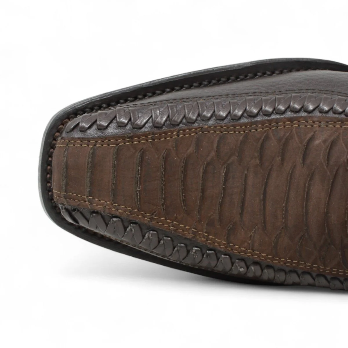 Botas de Piel Punta Cuadrada Piton Grabado Nobuck Color Cafe con Cierre - LC260 - Imagen 7