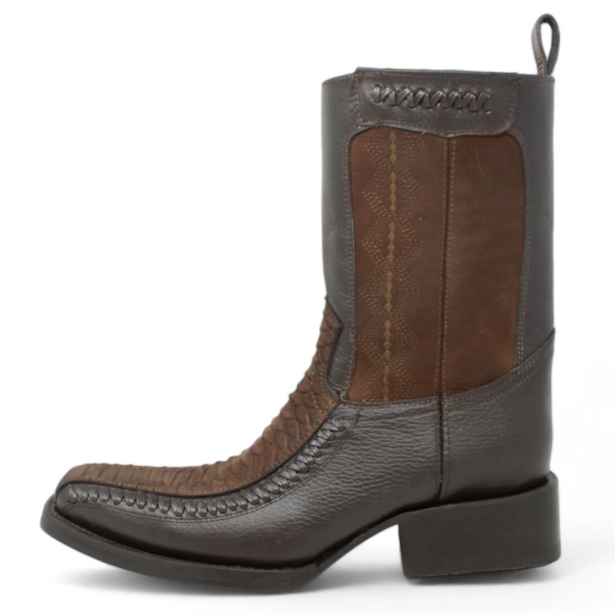 Botas de Piel Punta Cuadrada Piton Grabado Nobuck Color Cafe con Cierre - LC260 - Imagen 4