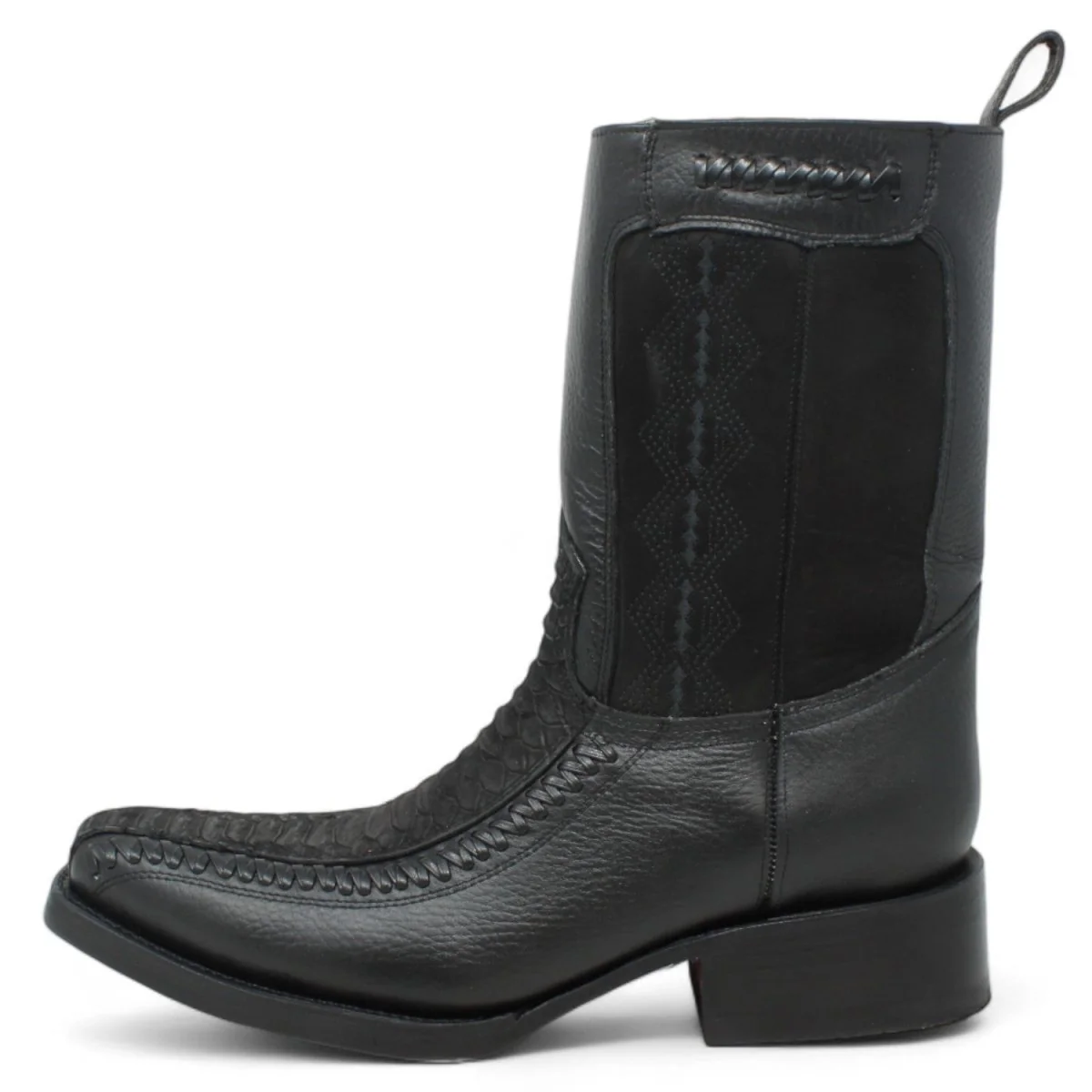 Botas de Piel Punta Cuadrada Piton Grabado Nobuck Color Cafe con Cierre - LC260Negro - Imagen 4