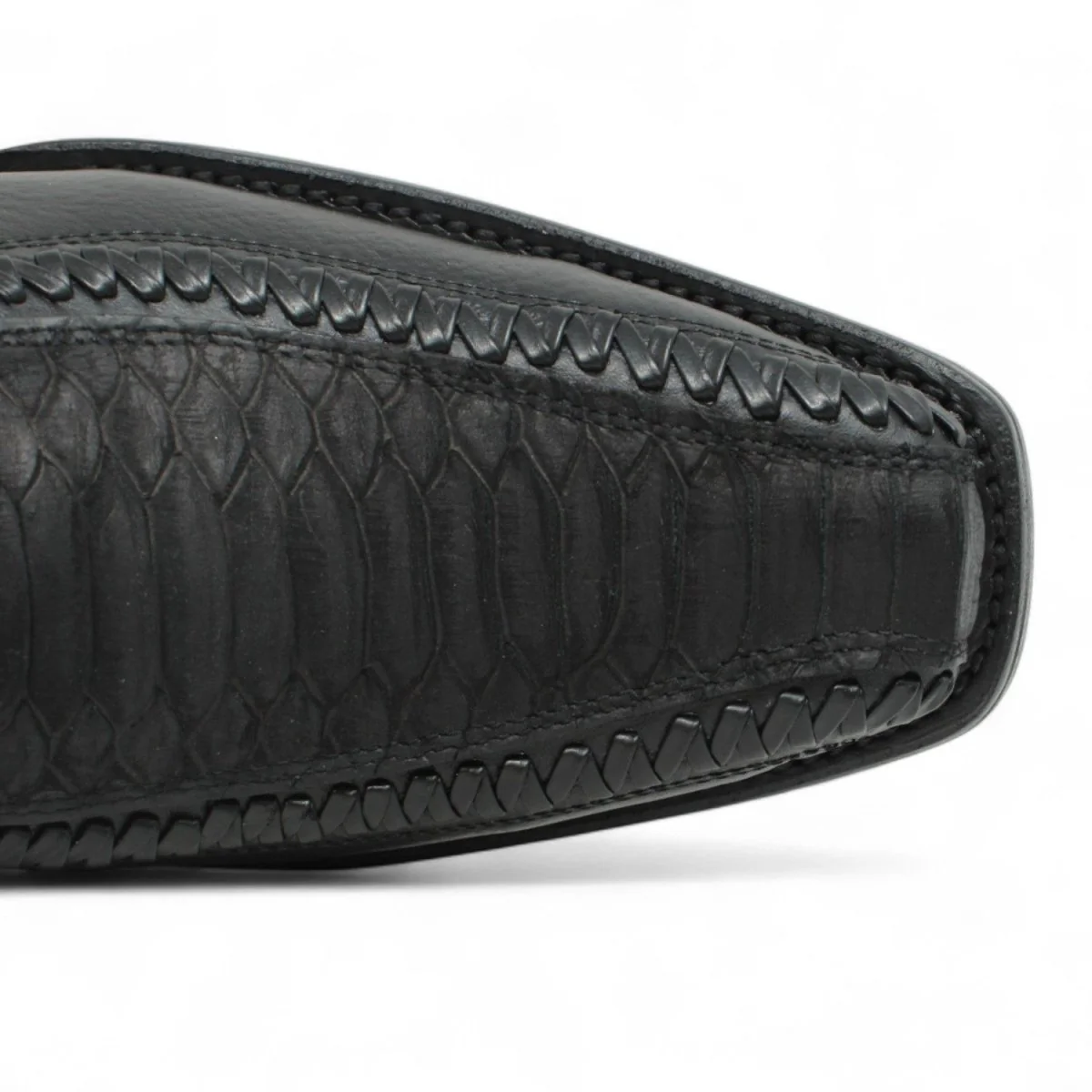 Botas de Piel Punta Cuadrada Piton Grabado Nobuck Color Cafe con Cierre - LC260Negro - Imagen 7