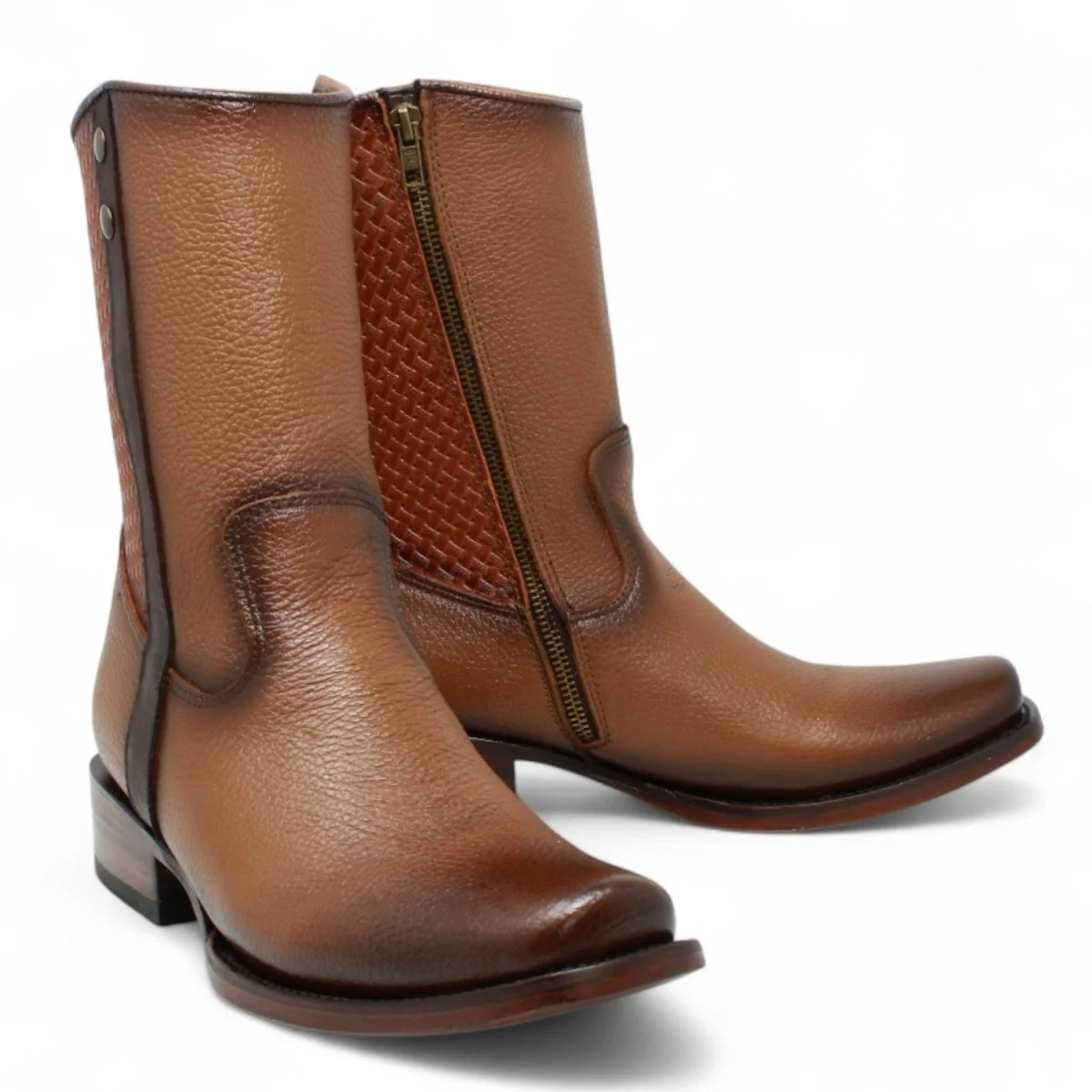 Botas de Piel Punta Dubai Cuadrada Para Hombre Color Camel con Cierre - La Sierra - Imagen 2