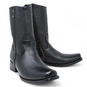 Botas de Piel Punta Dubai Cuadrada Para Hombre Color Negro con Cierre - LC 261